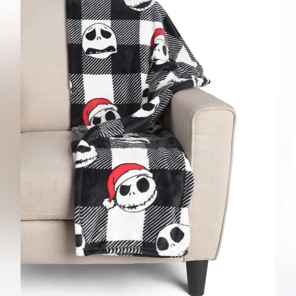Nightmare Before Christmas Santa Jack Checkered Plush Throw Blanket